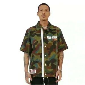 Kleep Camo Coach Jacket M Snap Front Logo Streetwear NWT